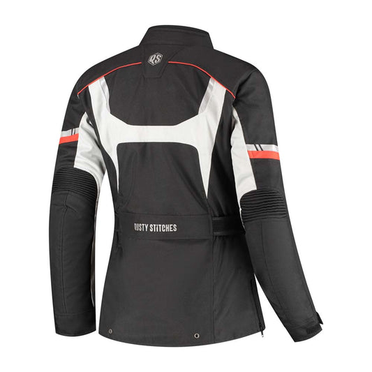 Rusty Stitches Leah Motorcycle Jacket Ladies Black Red Waterproof AA All Season With Protection