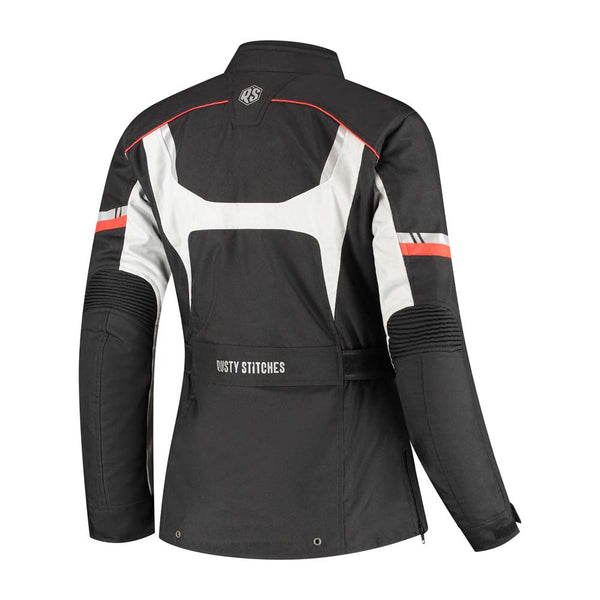 Rusty Stitches Leah Motorcycle Jacket Ladies Black Red Waterproof AA All Season With Protection