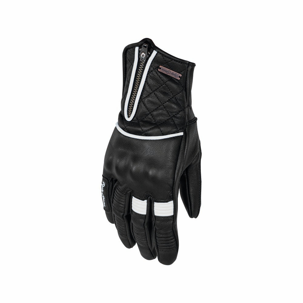 Rusty Stitches Lilly Motorcycle Gloves Ladies Black White Leather Summer With Protection