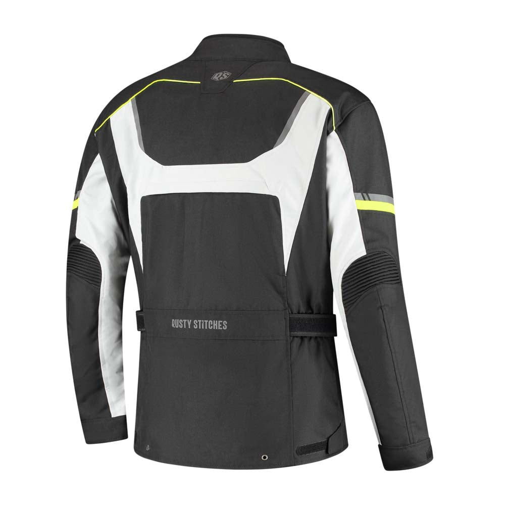 Rusty Stitches Luke Motorcycle Jacket Black Yellow Fluo Waterproof AA All Season With Protection