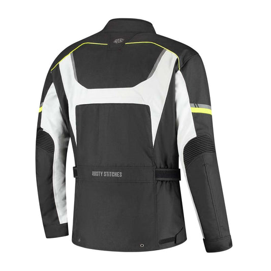 Rusty Stitches Luke Motorcycle Jacket Black Yellow Fluo Waterproof AA All Season With Protection