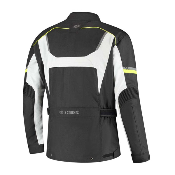 Rusty Stitches Luke Motorradjacke Schwarz Gelb Fluo Wasserdicht AA All Season Mit Protektoren