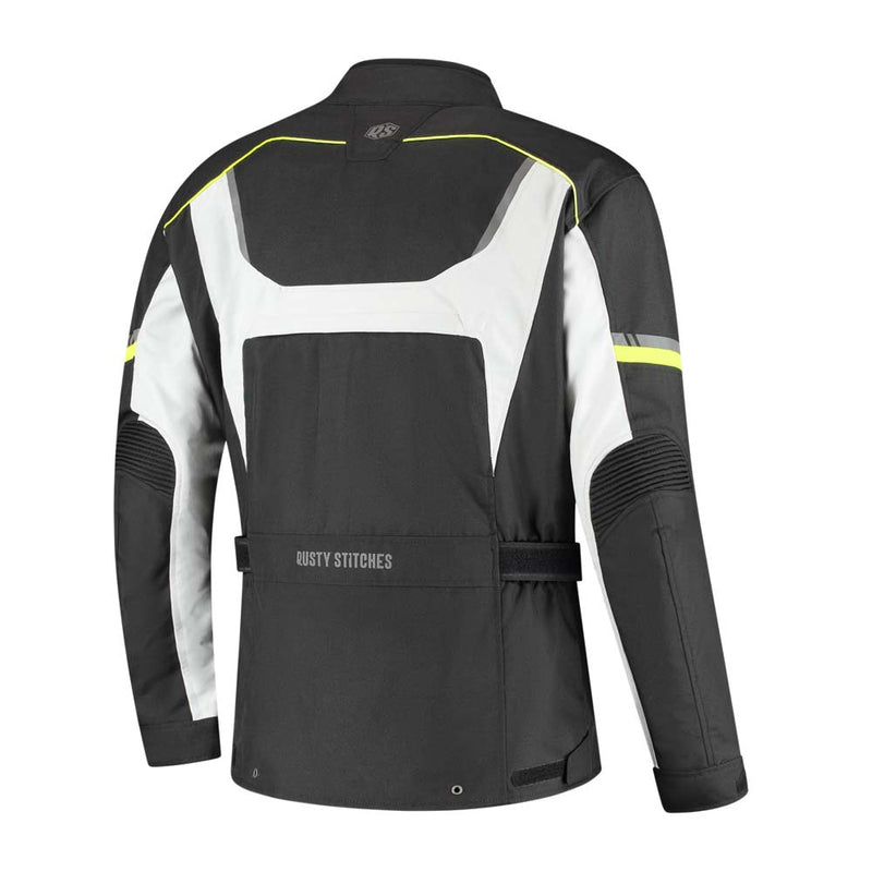 Rusty Stitches Luke Motorcycle Jacket Black Yellow Fluo Waterproof AA All Season With Protection