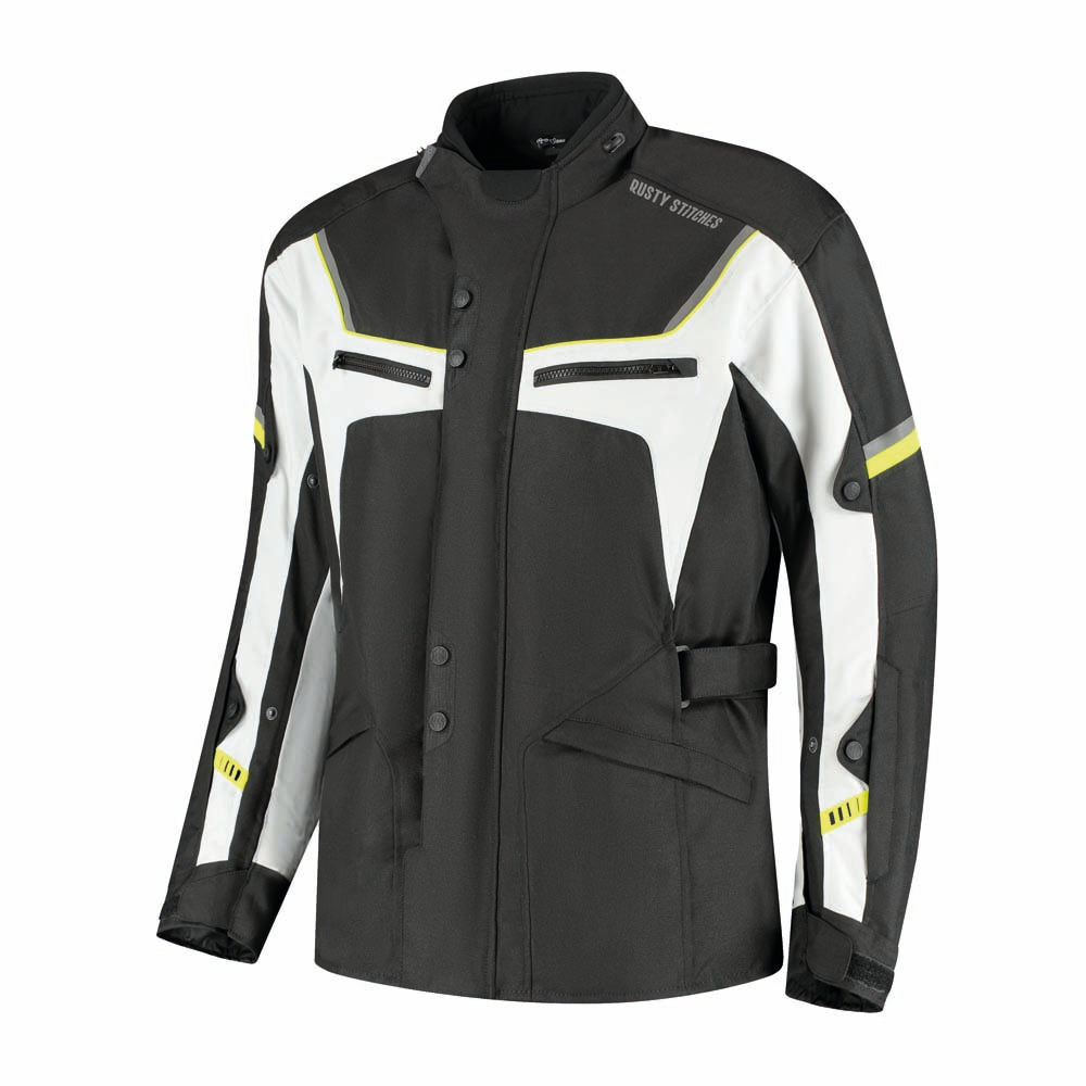 Rusty Stitches Luke Motorcycle Jacket Black Yellow Fluo Waterproof AA All Season With Protection