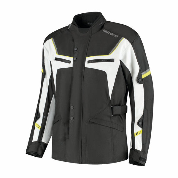 Rusty Stitches Luke Motorradjacke Schwarz Gelb Fluo Wasserdicht AA All Season Mit Protektoren