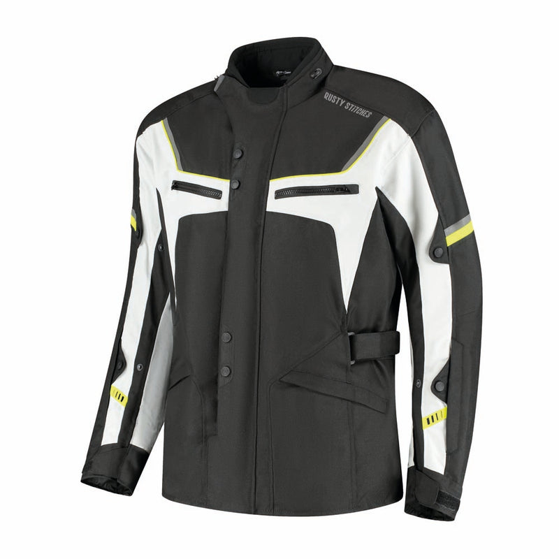 Rusty Stitches Luke Motorcycle Jacket Black Yellow Fluo Waterproof AA All Season With Protection