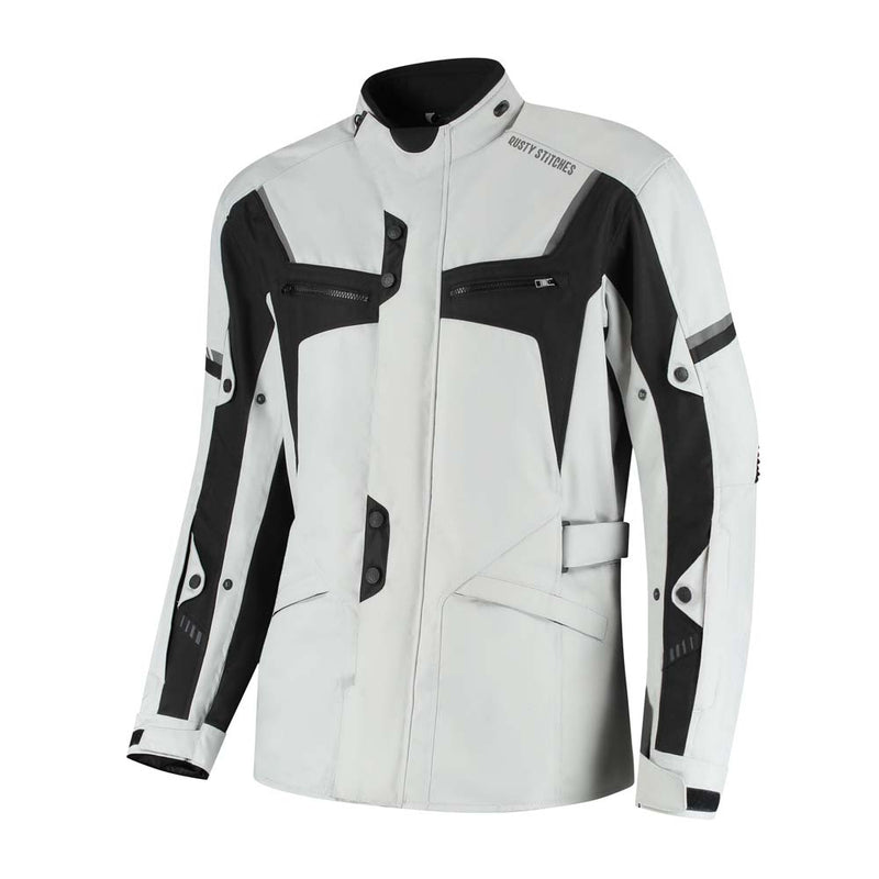 Rusty Stitches Luke Motorcycle Jacket Light Grey Black Waterproof AA All Season With Protection