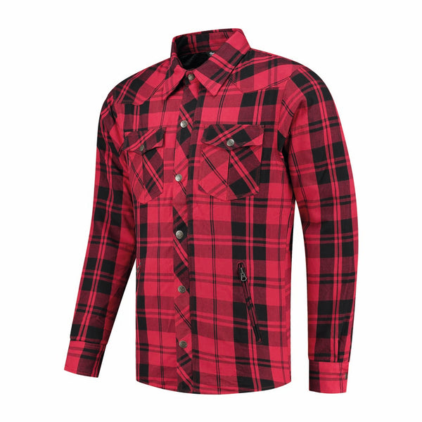 Rusty Stitches Super Neil V2 Motorradjacke Lumberjack Rot Schwarz Kevlar mit Protektoren