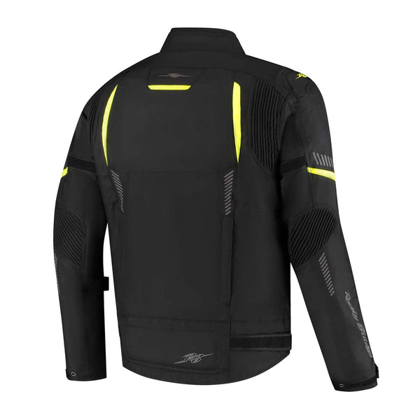 Rusty Stitches Pete Motorradjacke Schwarz Gelb Fluo AA Wasserdicht Sport Mit Protektoren