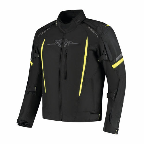 Rusty Stitches Pete Motorjas Zwart Geel Fluo AA Waterdicht Sport Met Protectie