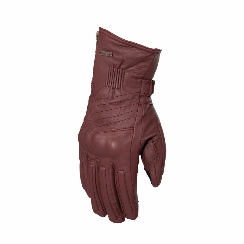 Rusty Stitches Ray Motorcycle Gloves Maroon Waterproof With Protection