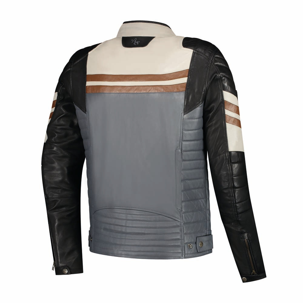 Rusty Stitches Steve Leather Motorcycle Jacket Black Beige Grey Bordeaux AA Retro With Protection