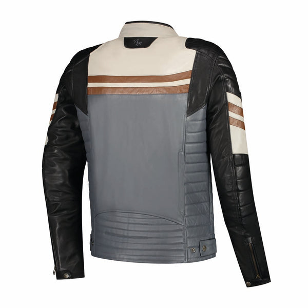 Rusty Stitches Steve Leren Motorjas Zwart Beige Grijs Bordeaux AA Retro Met Protectie