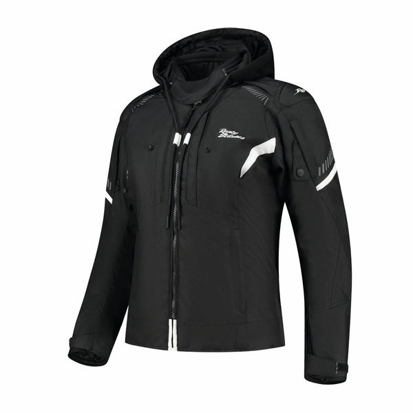 Rusty Stitches Taylor Damen Motorradjacke Schwarz Weiß AA Wasserdicht Mit Protektoren