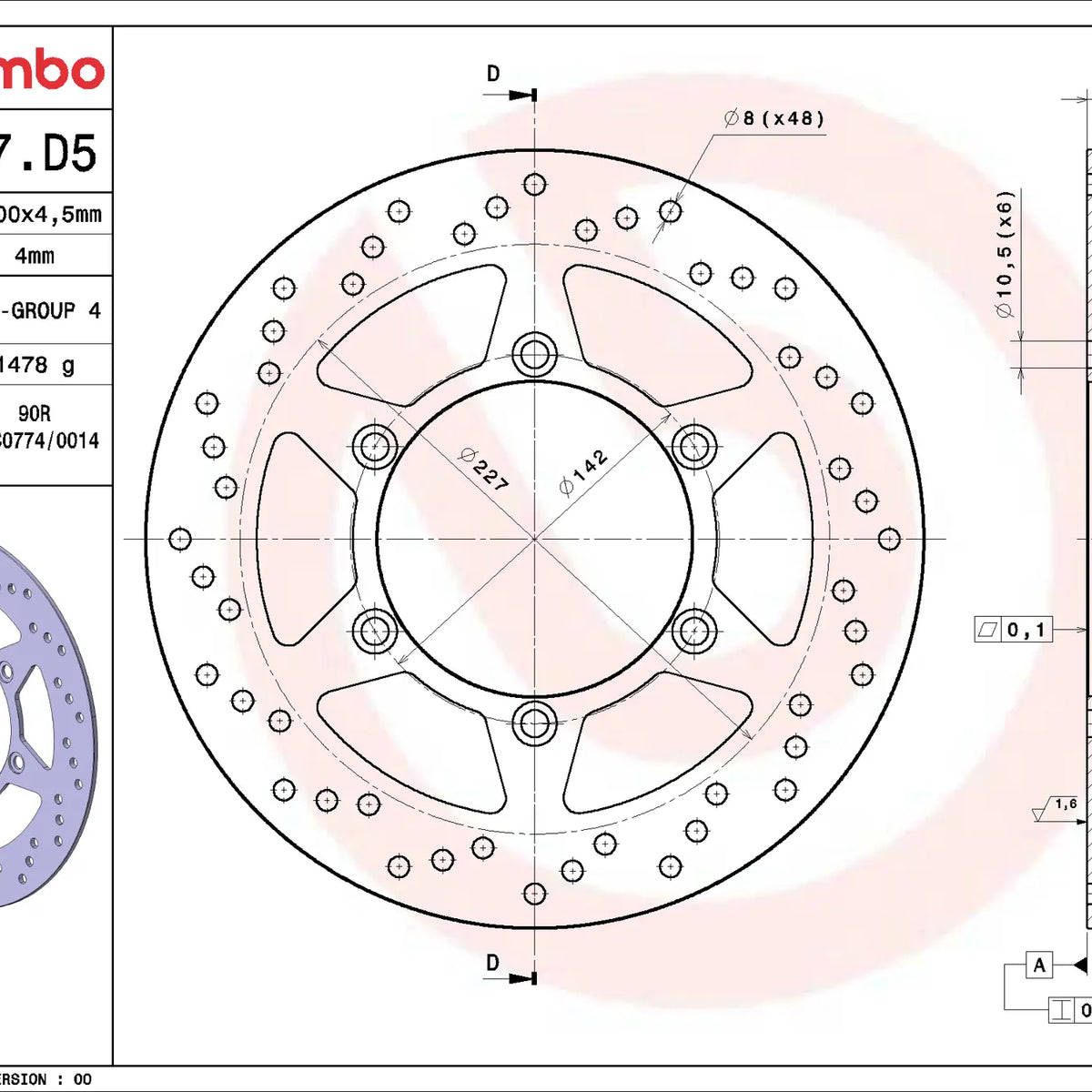 Brembo Serie Oro voorremschijf 300 x 4,5 mm Suzuki 68B407D5
