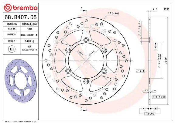 Brembo Serie Oro voorremschijf 300 x 4,5 mm Suzuki 68B407D5