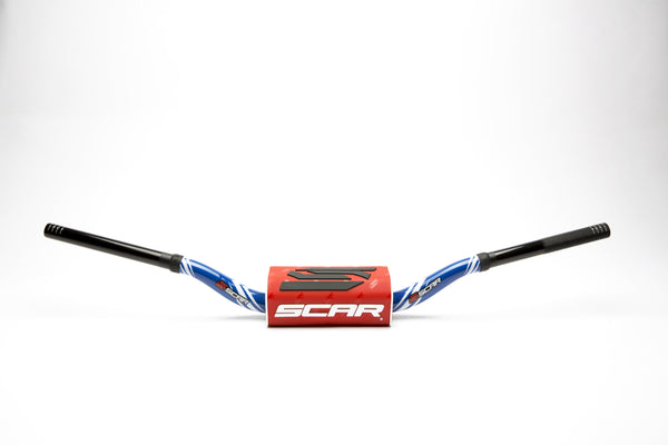 Scar O² Stuur Ø28,6 mm hoog Stuur blauw, Stuurkussen rood