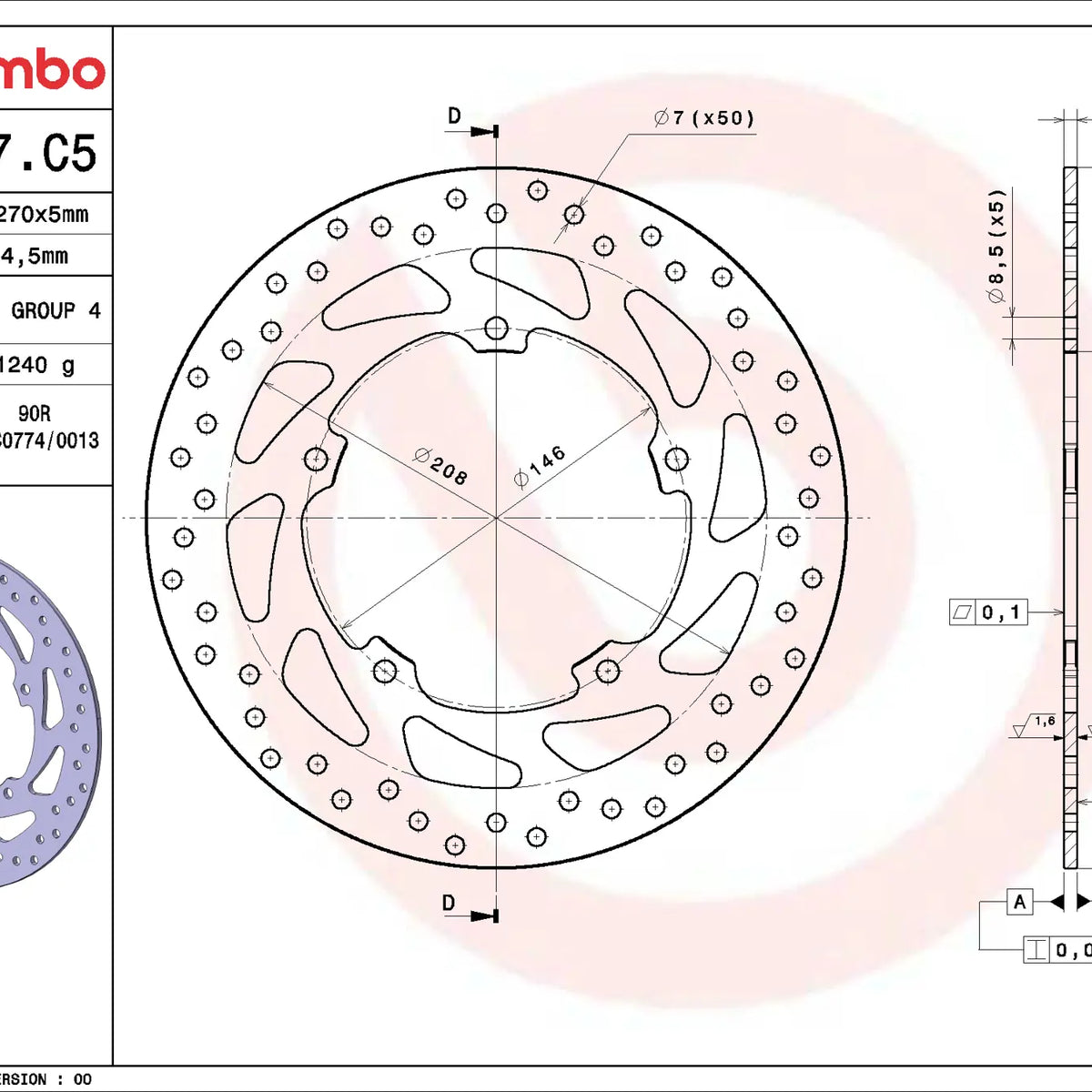 Brembo Serie Oro voorremschijf 270 x 5,0 mm 68B407C5