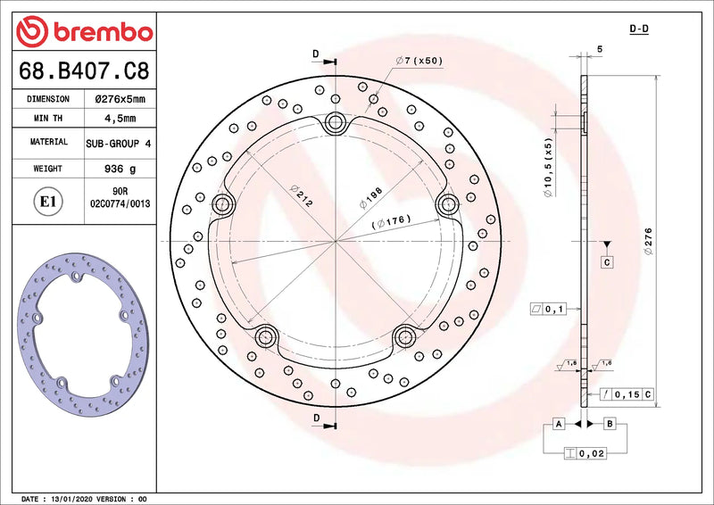 Brembo Serie Oro remschijf BMW 68B407C8