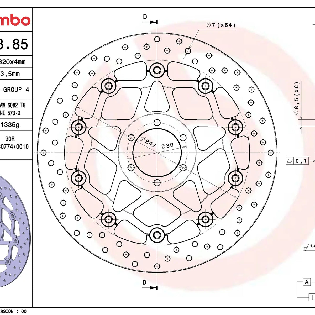 Brembo Serie Oro voorremschijf 320 x 4,0 mm Ducati 78B40885