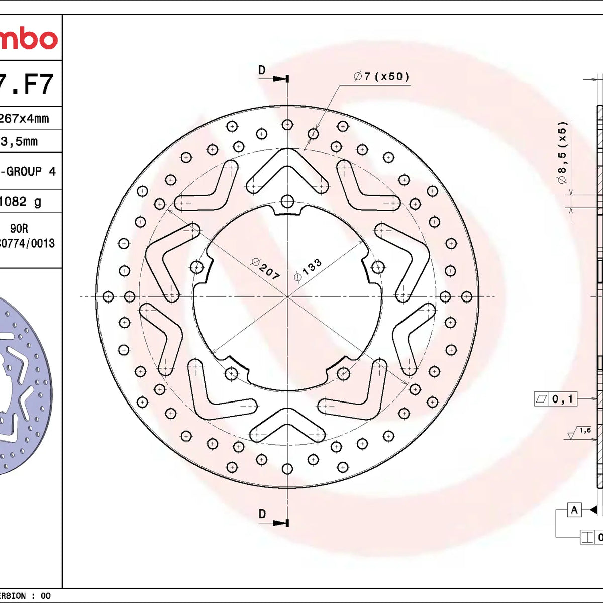 Brembo Serie Oro voorremschijf 267 x 4,0 mm Yamaha HW125 Xenter 2012-2017