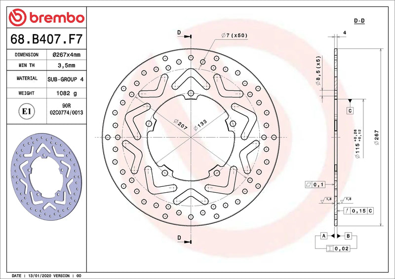 Brembo Serie Oro voorremschijf 267 x 4,0 mm Yamaha HW125 Xenter 2012-2017
