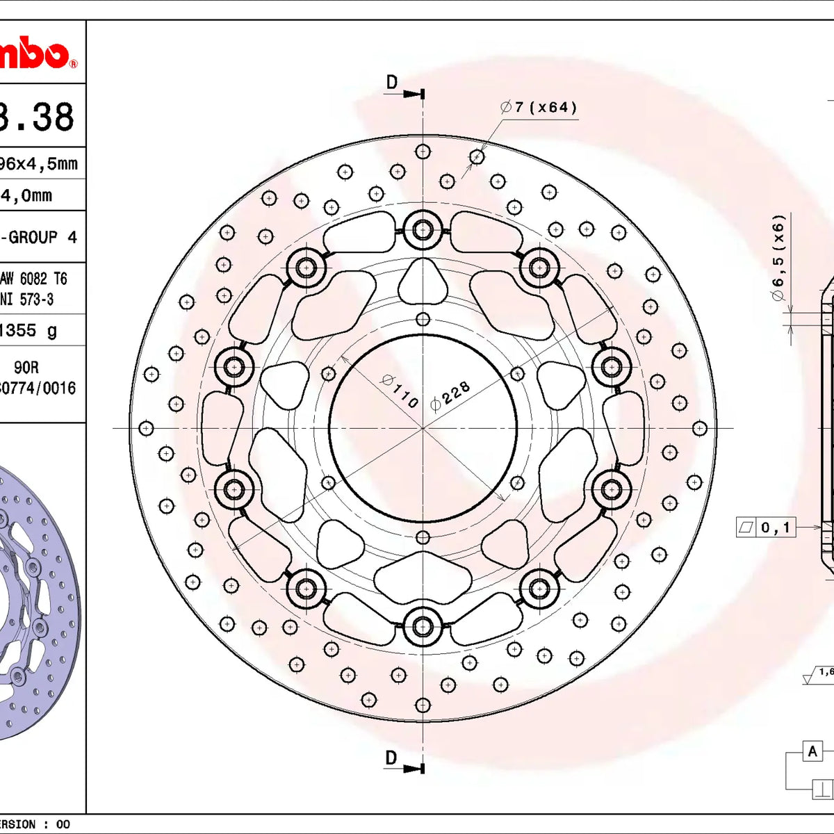 Brembo Serie Oro voorremschijf 296 x 4,5 mm Honda 78B40838