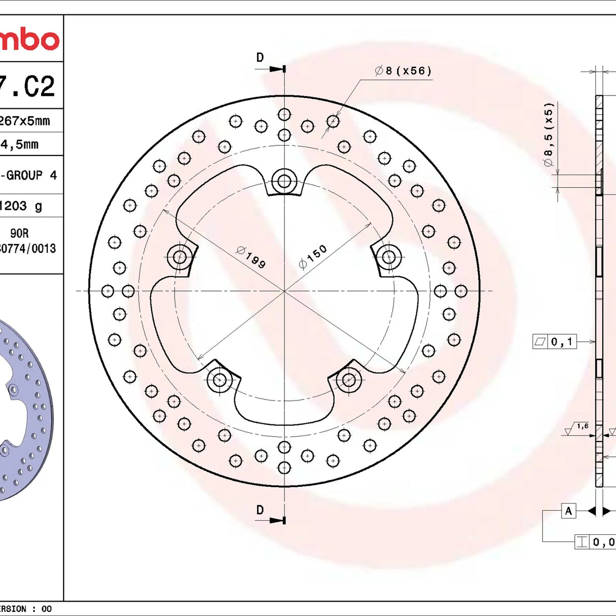 Brembo Serie Oro remschijf 267 x 5,0 mm Yamaha FZ8 2010-2013