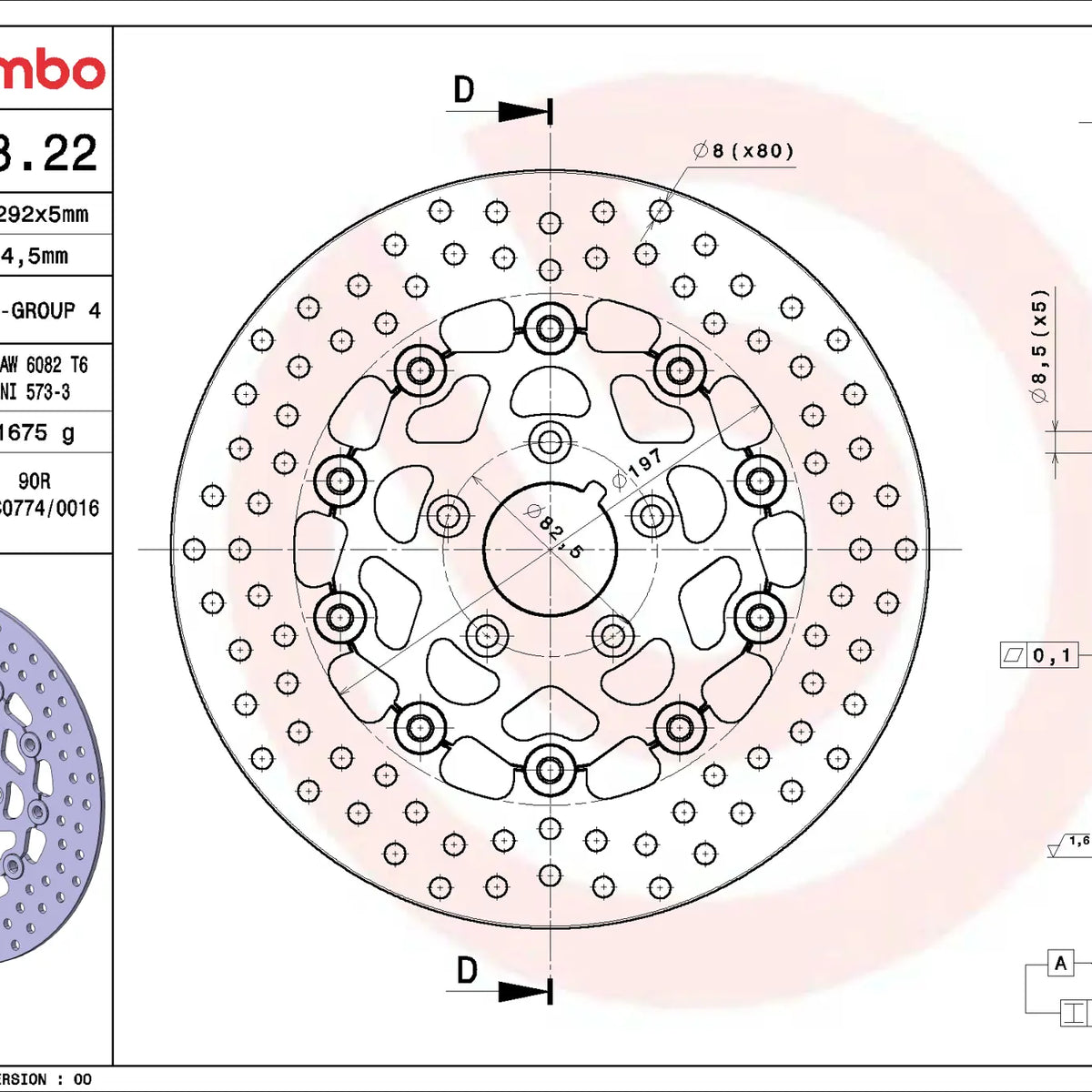 Brembo Serie Oro voorremschijf 292 x 5,0 mm Harley-Davidson 78B40822