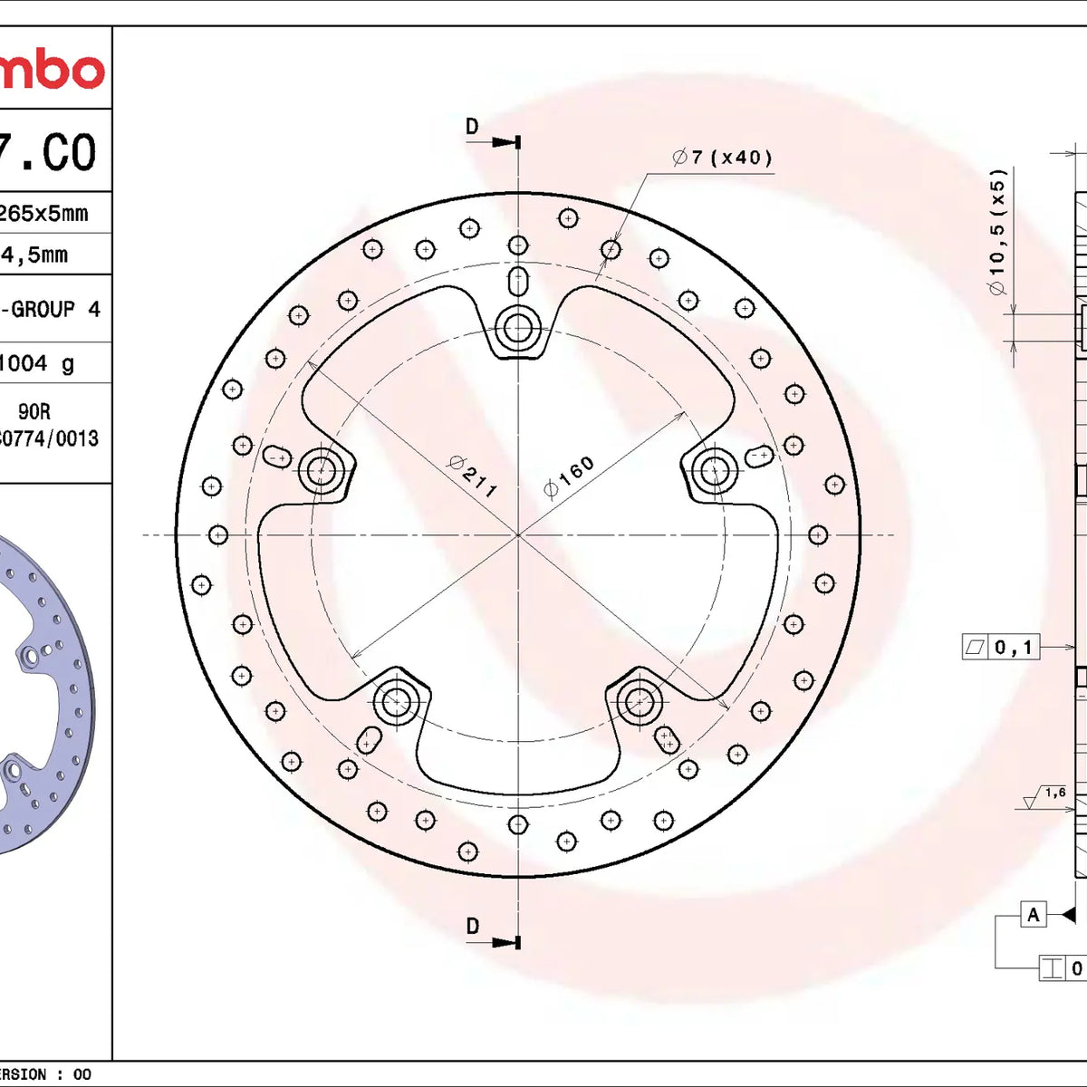 Brembo Serie Oro remschijf 68B407C0