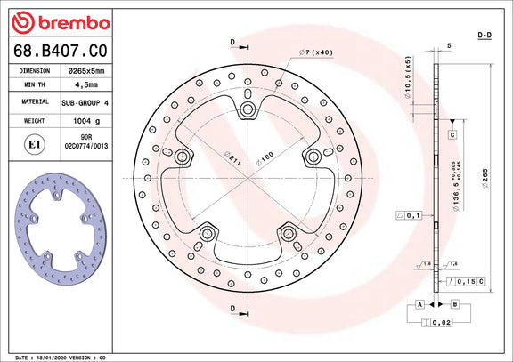 Brembo Serie Oro remschijf 68B407C0
