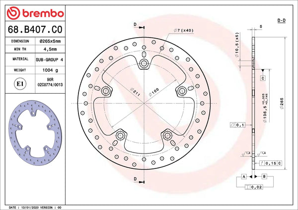 Brembo Serie Oro remschijf 68B407C0