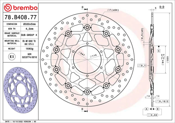 Brembo Serie Oro voorremschijf 320 x 5,0 mm Honda 78B40877