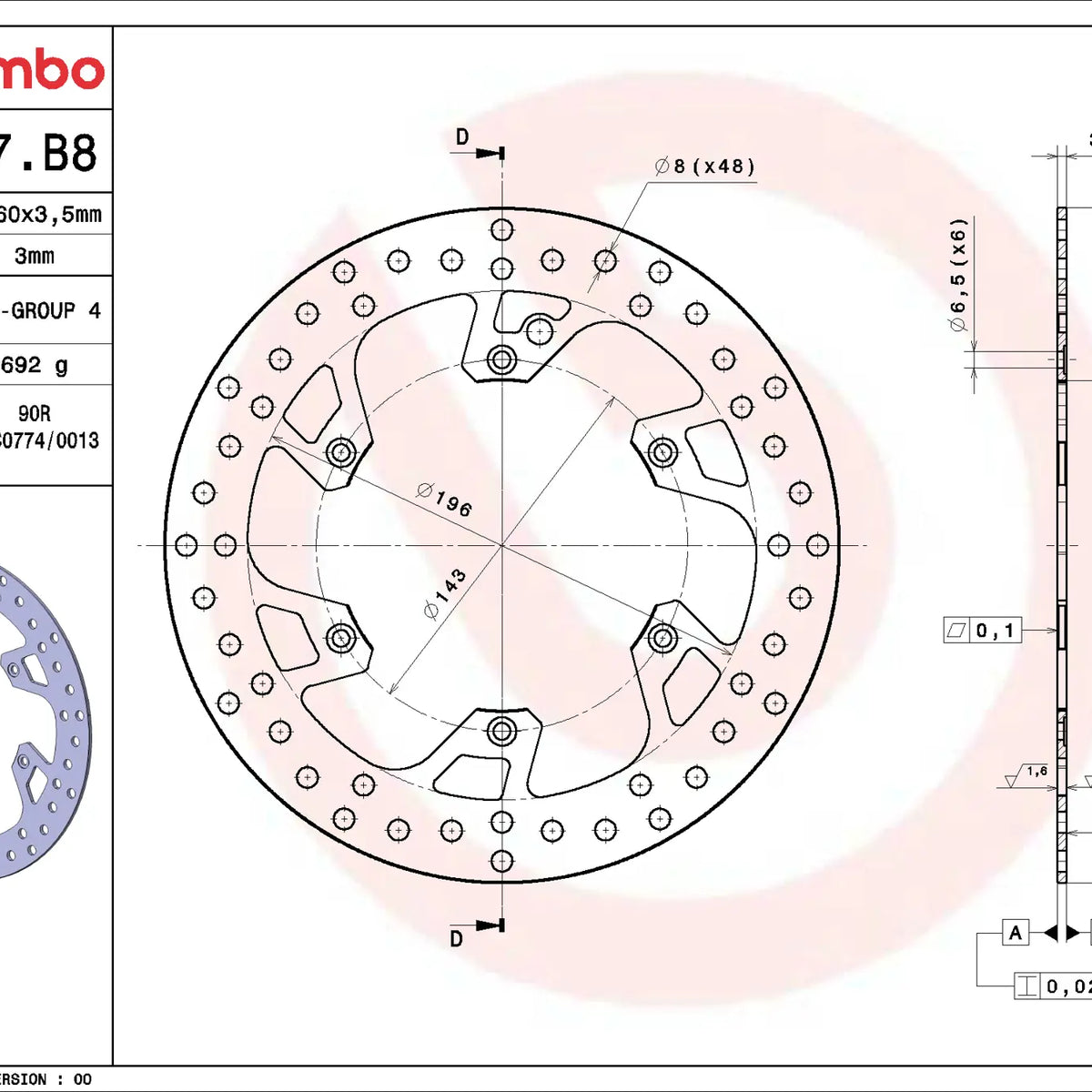 Brembo Serie Oro voorremschijf 260 x 3,5 mm 68B407B8