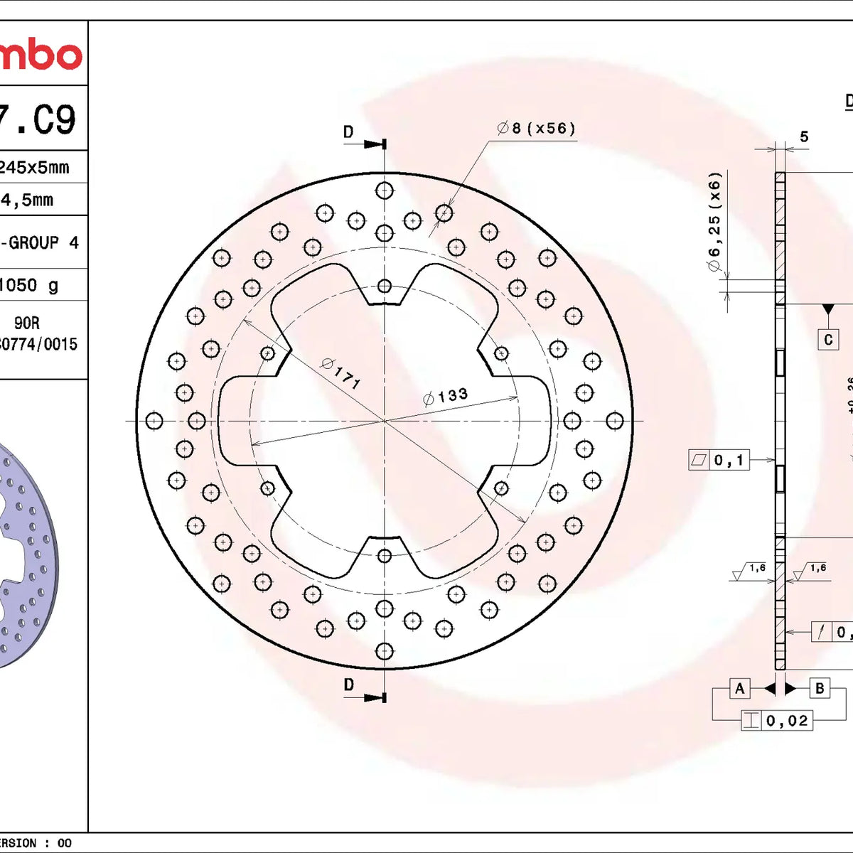 Brembo Serie Oro remschijf 245 x 5,0 mm Yamaha 68B407C9