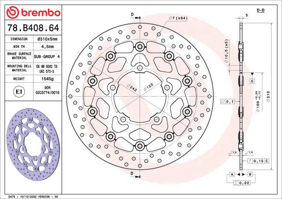 Brembo Serie Oro voorremschijf 310 x 5,0 mm Suzuki 78B40864