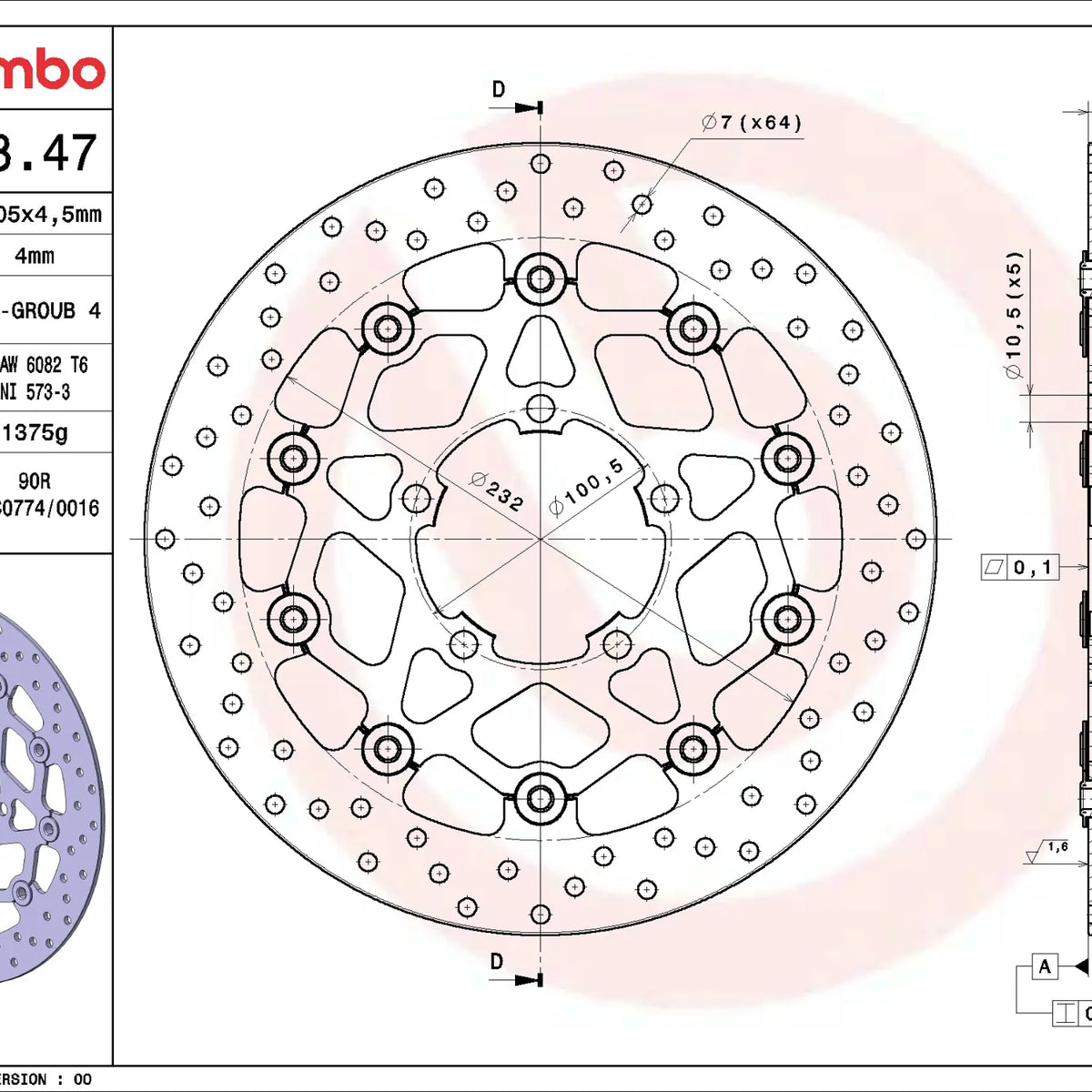 Brembo Serie Oro voorremschijf 305 x 4,5 mm Triumph 78B40847