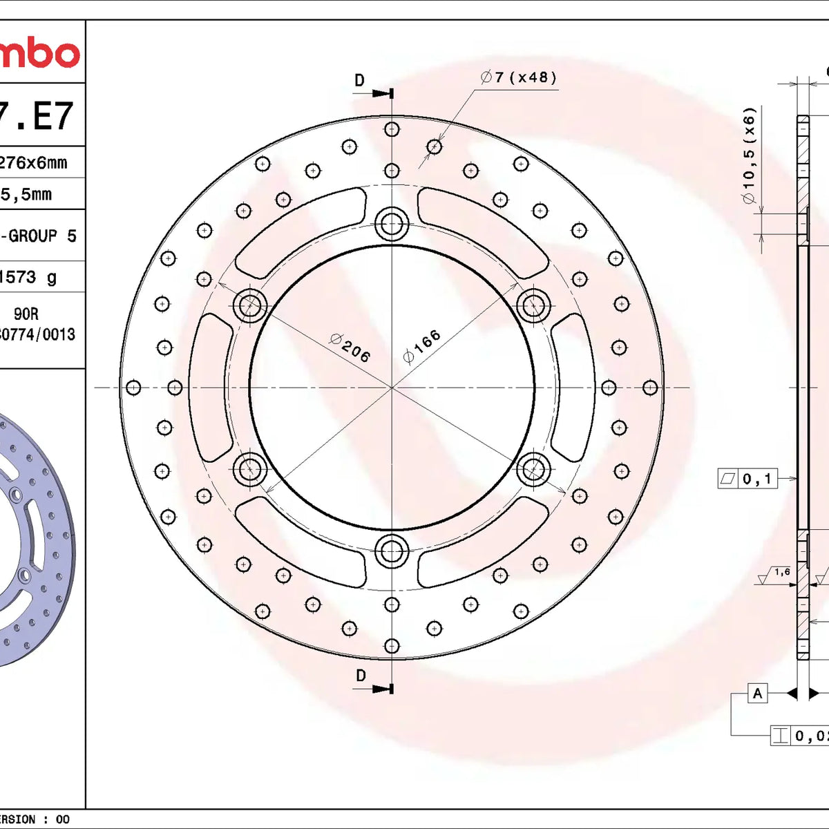 Brembo Serie Oro voorremschijf 276 x 6,0 mm 68B407E7