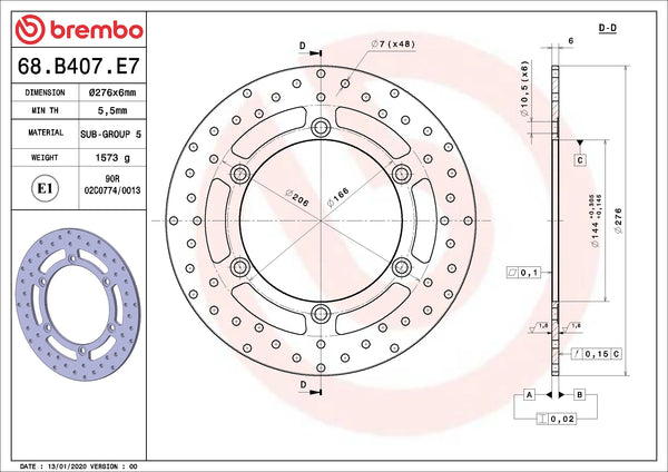 Brembo Oro Series front brake disc 276 x 6.0 mm 68B407E7