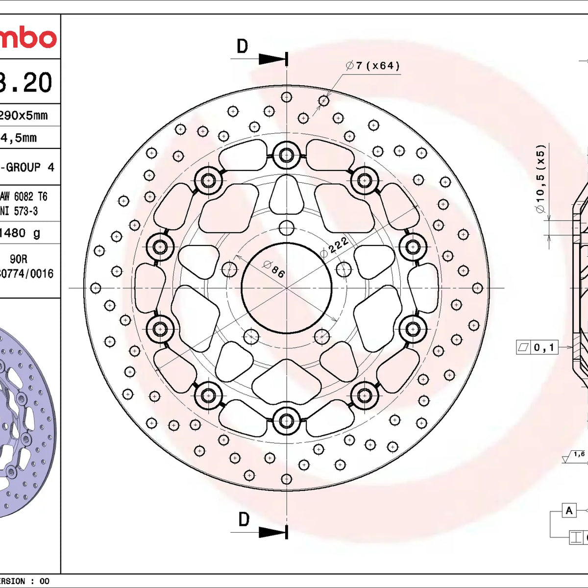 Brembo Serie Oro voorremschijf 290 x 5,0 mm Suzuki 78B40820