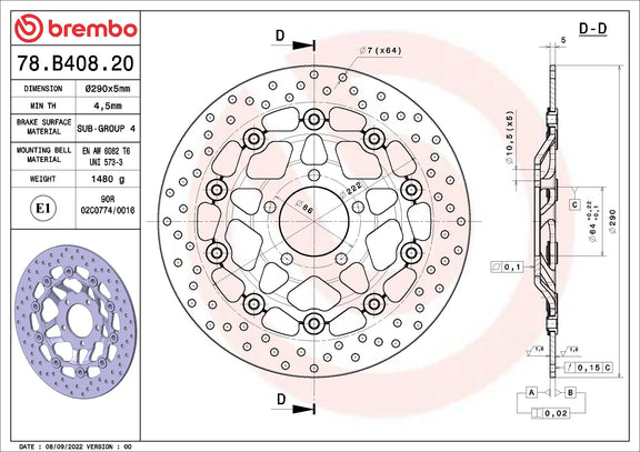 Brembo Serie Oro voorremschijf 290 x 5,0 mm Suzuki 78B40820