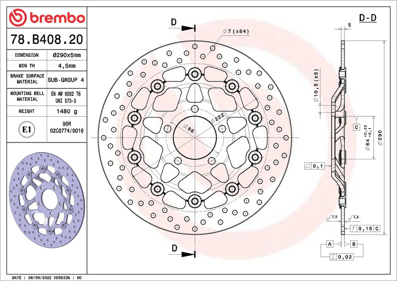 Brembo Serie Oro voorremschijf 290 x 5,0 mm Suzuki 78B40820