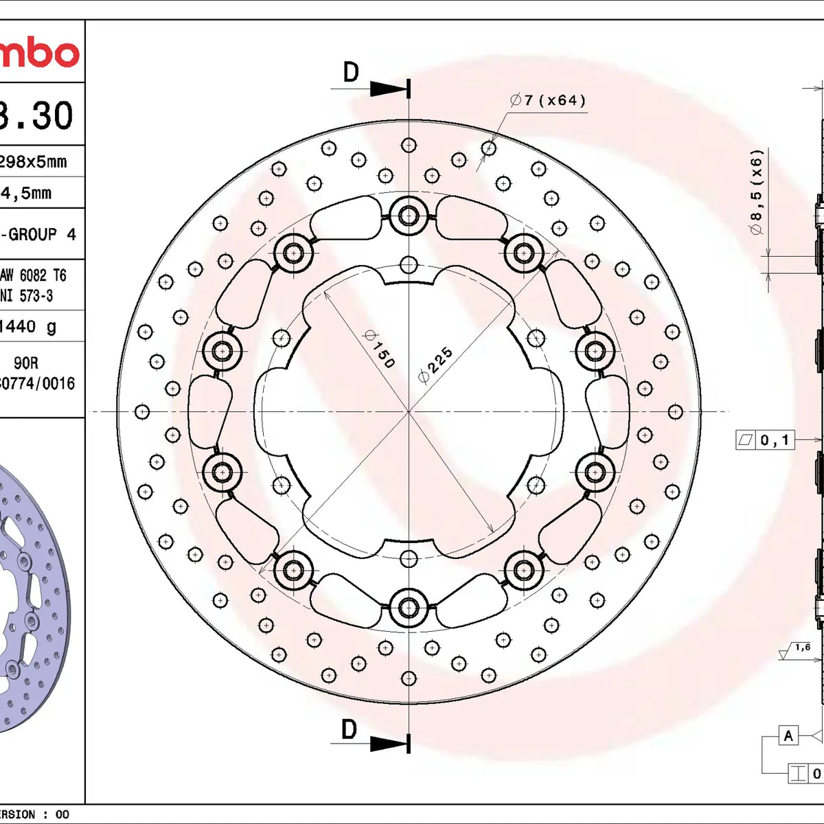 Brembo Serie Oro voorremschijf 298 x 5,0 mm Yamaha 78B40830