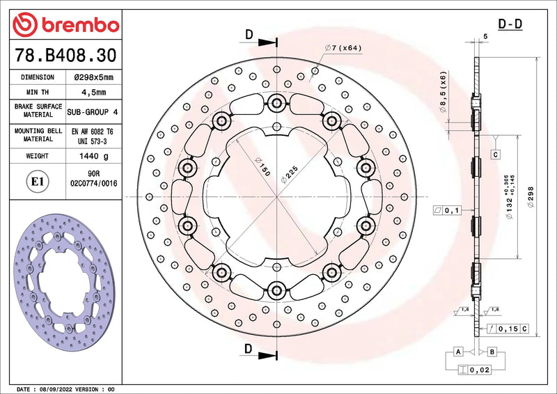 Brembo Serie Oro voorremschijf 298 x 5,0 mm Yamaha 78B40830