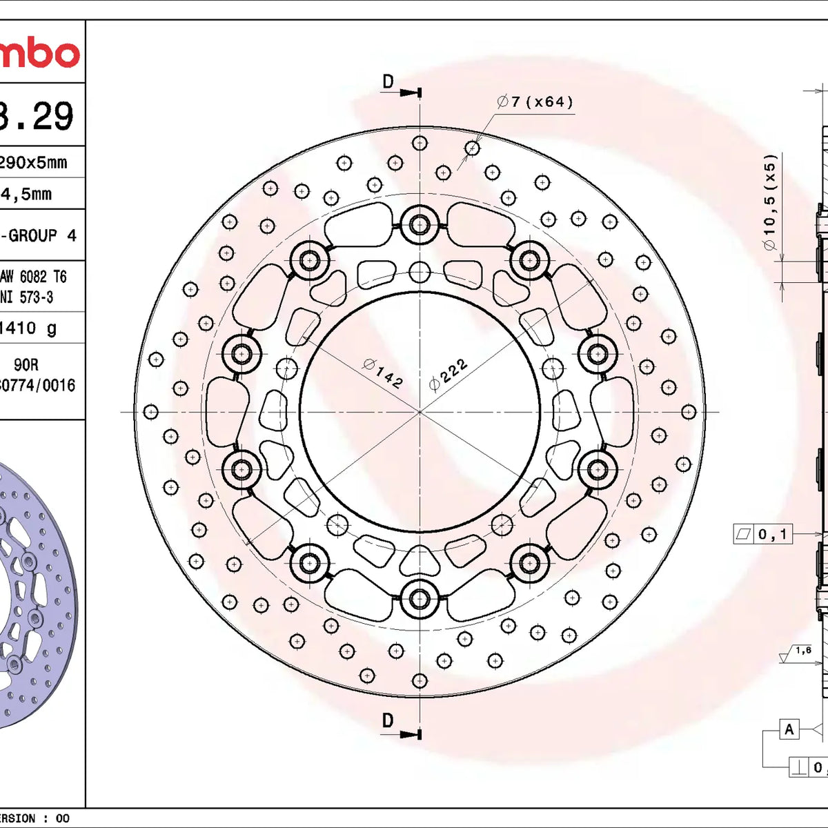 Brembo Serie Oro voorremschijf 290 x 5,0 mm 78B40829