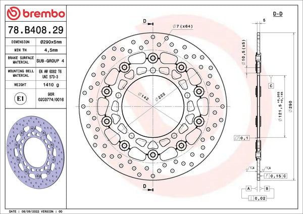Brembo Serie Oro Front Brake Disc 290 x 5.0 mm 78B40829