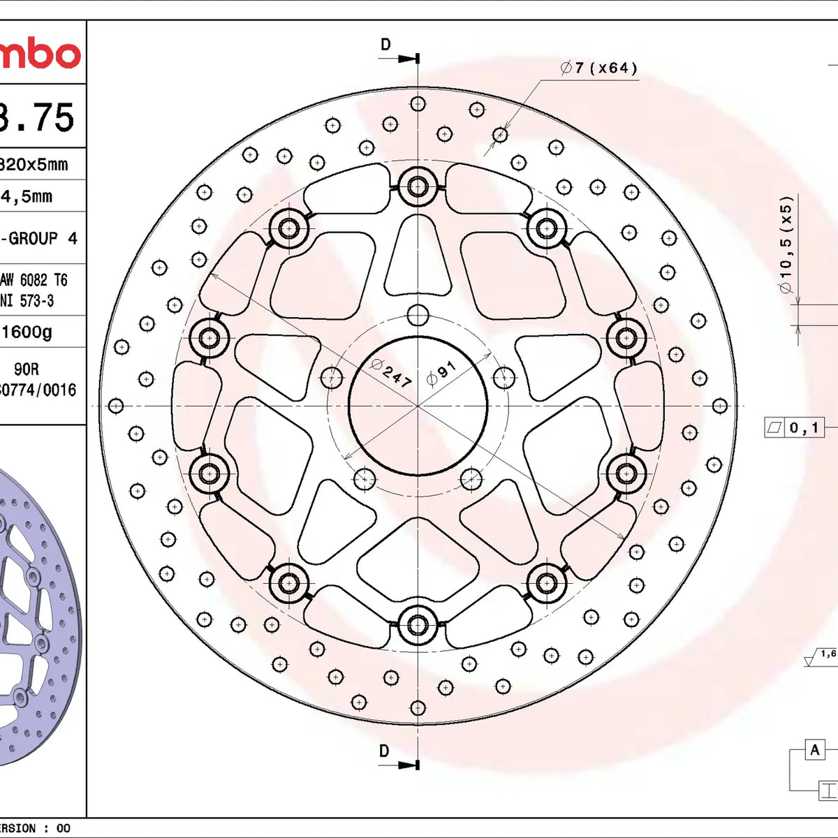 Brembo Serie Oro voorremschijf 320 x 5,0 mm Suzuki 78B40875