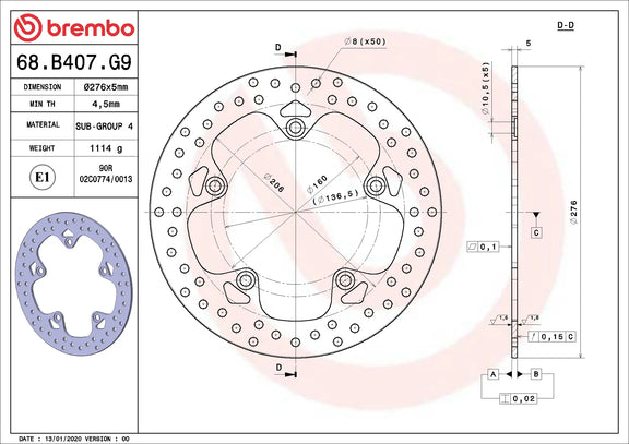 Brembo Serie Oro remschijf BMW 68B407G9