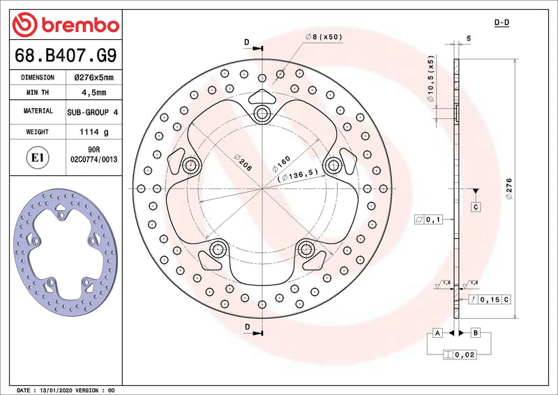 Brembo Serie Oro remschijf BMW 68B407G9