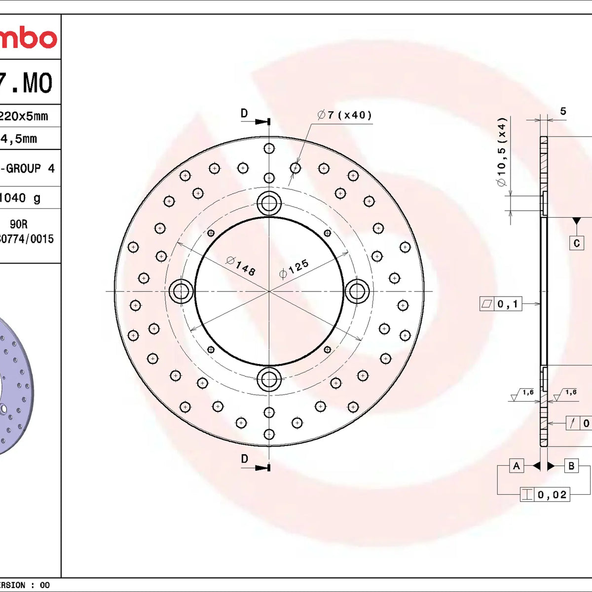 Brembo Serie Oro achterremschijf 220 x 5,0 mm Honda CBR300R 2014-2021